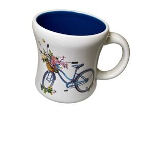 Hallmark Floral Bicycle Coffee Mug Blue Interior White Ceramic Coffee Cup